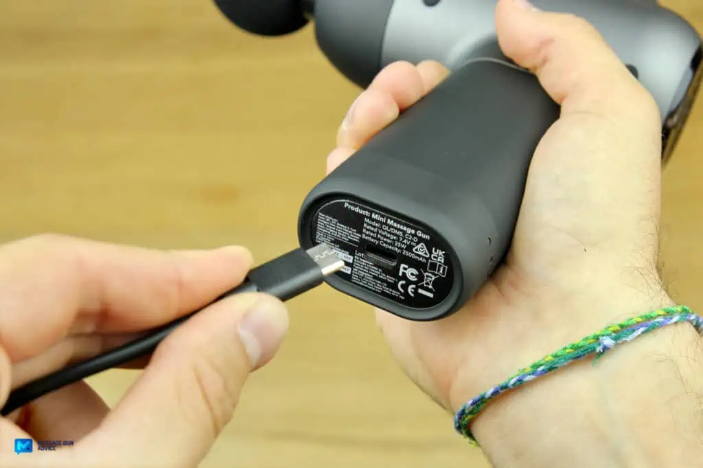 Ultimate Guide to Charging Your Massage Gun: Best Practices and Essential Tips 3 Bob And Brad C2 massage gun showing Usb C Charging Port and cable