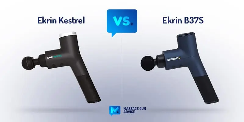 Ekrin Kestrel Review - Is This the Ultimate Massage Gun Unicorn? 44 Ekrin Kestrel vs. Ekrin B37S on the right.
Both guns are suspended in the air