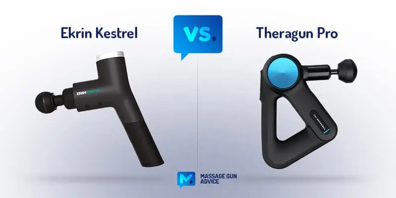 Ekrin Kestrel Review - Is This the Ultimate Massage Gun Unicorn? 45 Ekrin Kestrel vs. Theragun Pro on the right.
Both guns are suspended in the air