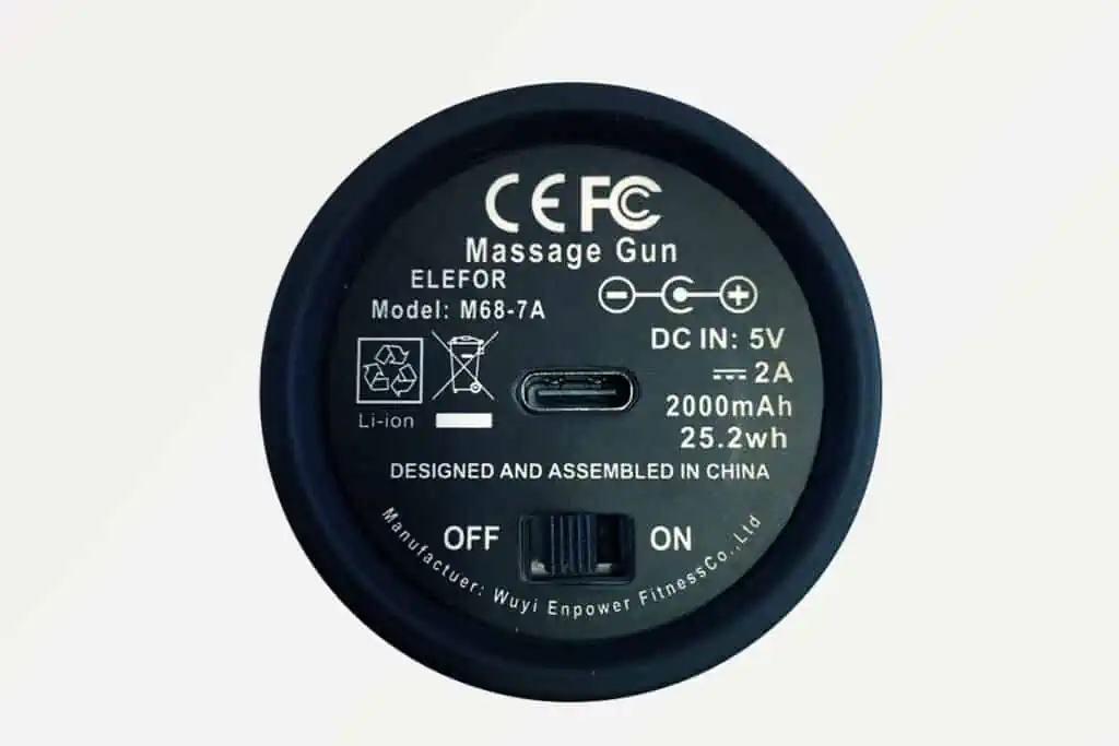 Elefor Massage Gun Review - Popular on Amazon, But Better Alternatives Await! 9 Elefor Massage Gun: Handle Bottom Battery Charging Port