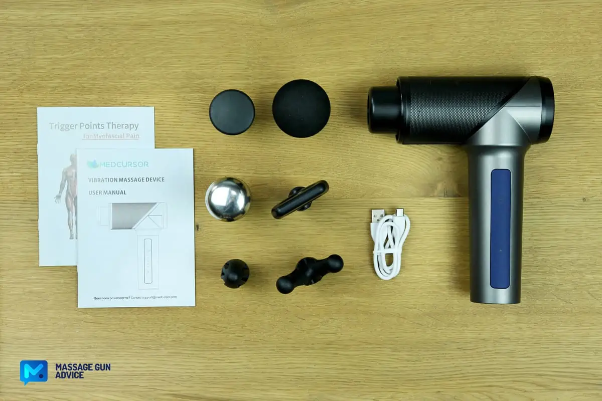 Medcursor Massage Gun Review: OK for Beginners, but Quite a Thrill for the Pros! 13 handheld percussive massage device: medcursor mg01