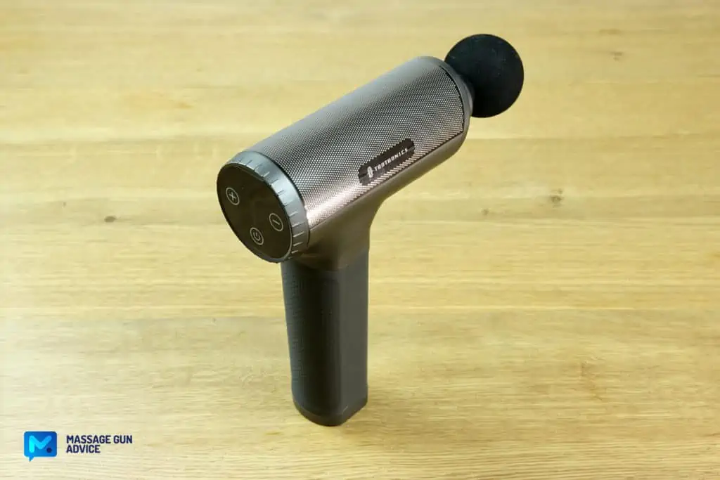 Tech Gifts: Are Massage Guns Good Gift Ideas? - Guide 2026 13 taotronics.
Massage gun tt-pca004 right side view standing on floor